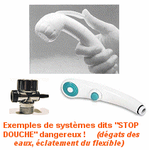 DYNAVIVE - Exemples de douchettes dites "stop-douche" dangereuses (source CSTB)