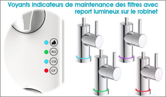 Osmoseur Ecosoft Cross90 - Voyants indicateurs de maintenance avec report lumineux sur robinet