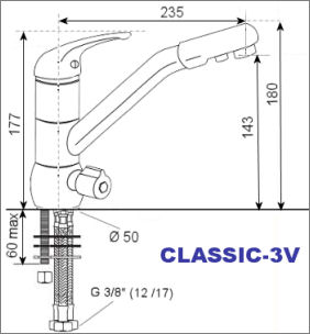 DYNAVIVE - Cotes Robinet Mitigeur 3 voies  CLASSIC