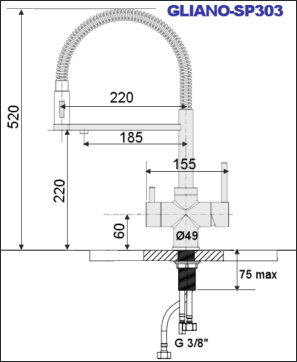 DYNAVIVE - Cotes Robinet Mitigeur 3 voies GLIANO-SP303 avec Douchette lave vaisselle