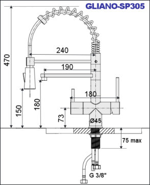 DYNAVIVE - Cotes Robinet Mitigeur 3 voies GLIANO-SP305 avec Douchette lave vaisselle