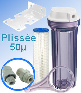 Voir dtails>  KIT-10'' pr-filtration Osmoseur avec Cartouche Plisse 50