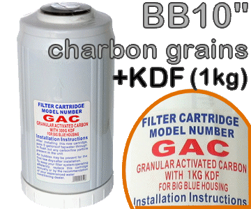 Voir dtails>  Cartouche CAG & ZINC-CUIVRE 1Kg (KDF) - Big Blue 10''