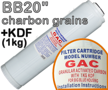 Voir dtails>  Cartouche CAG & ZINC-CUIVRE 1Kg (KDF) - Big Blue 20''