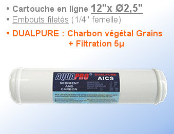 Voir dtails> Cartouche ligne 12''x2,5'' DUALPURE (Filtration+CAG)