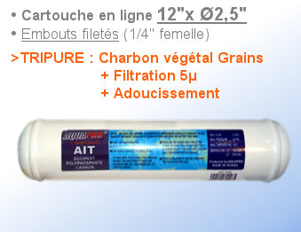 Voir dtails> Cartouche ligne 12''x2,5'' TRIPURE (Filtration+CAG+Adoucissement)