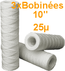 Voir dtails>  Lot 3 Cartouches 10'' BOBINES-25 (pr-filtration Osmoseur)