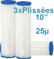 Voir dtails>  Lot 3 Cartouches 10'' PLISSES-25 (pr-filtration Osmoseur)
