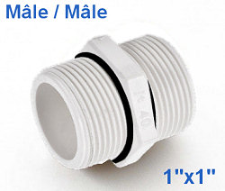 Voir dtails>  Sachet 2 Mamelons polypropylne Mle/Mle - 1''x1'' BSP avec Joints