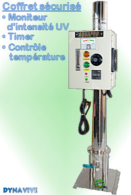 Voir dtails>  Strilisateur UV Aquapro 40 Watts professionnel (2,72 m3/h) Vertical sur pied - Coffret de contrle scuris