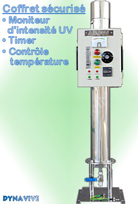 Voir dtails>  Strilisateur UV Aquapro 80 Watts professionnel (5,45 m3/h) Vertical sur pied - Coffret de contrle scuris